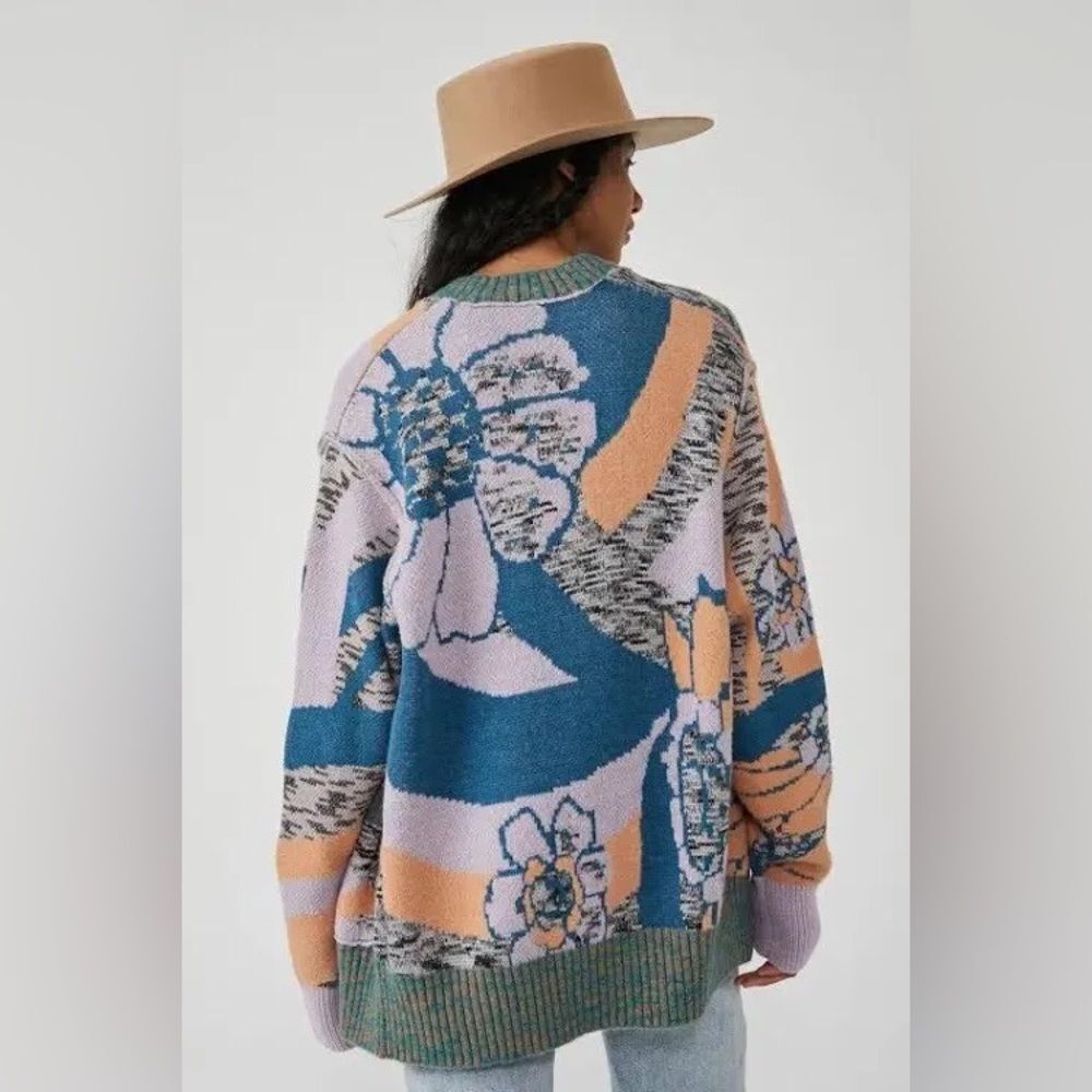 NWT Free People August Cardi Cardigan in Lavender Orchid Teal Combo. Size Small - Picture 2 of 11
